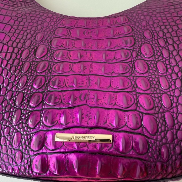 Brahmin Bekka Purple Potion Croc Shoulder Bag Rare Limited - Picture 2 of 11